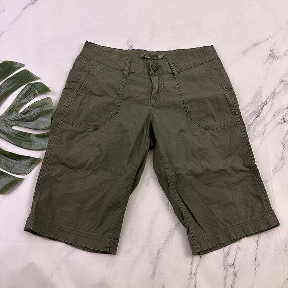 Prana Womens Bermuda Shorts Size 4 Olive Green Larissa Knicker Cotton - Picture 1 of 10